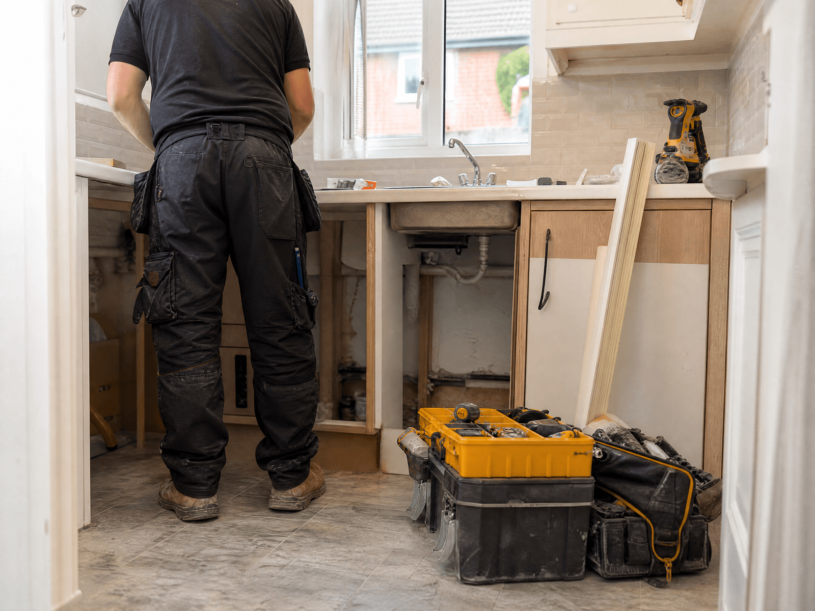 Overview of handyman services work in progress at a British residential property