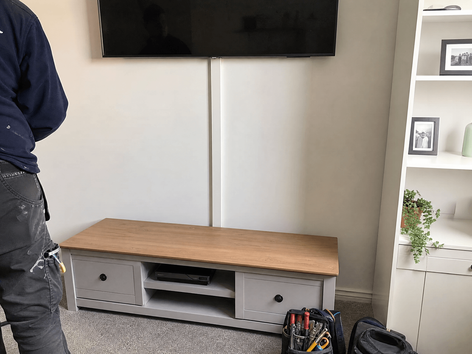 Close-up detail relevant to tv wall mounting — showing materials and installation technique