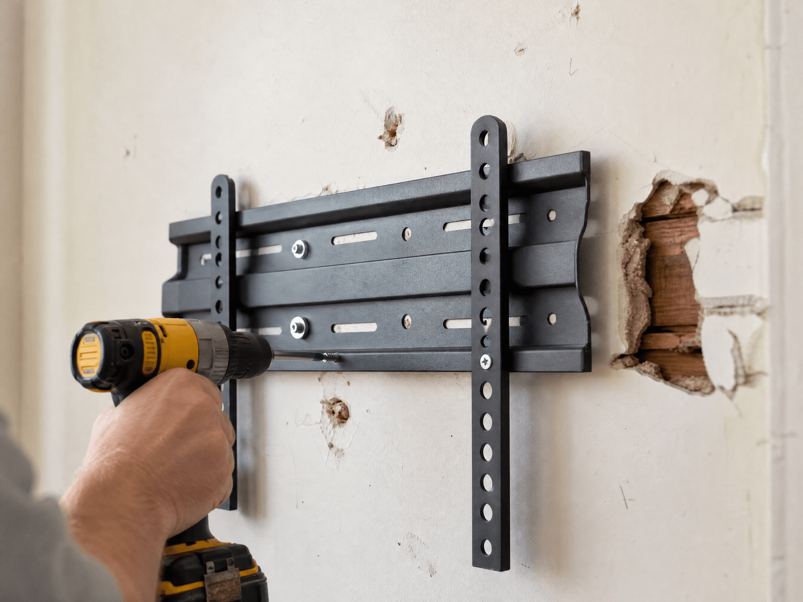 Close-up detail relevant to tv wall mounting — showing materials and installation technique